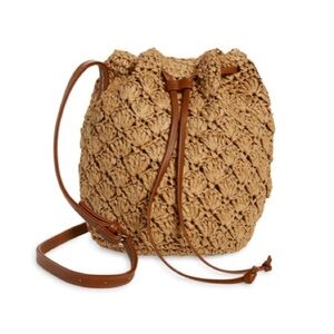 btb Los Angeles‎ Isabella Paper Straw Drawstring Bag. Sand Color. Adjustable